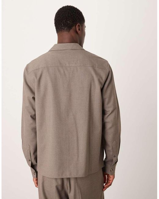 ASOS Brown Relaxed Smart Long Sleeve Shirt for men