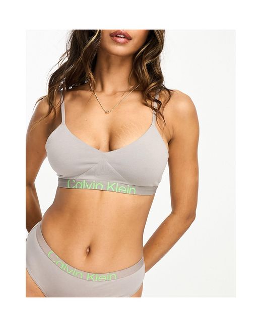 Calvin Klein Gray Future Shift Unlined Bralette With Contrast Logo Waistband