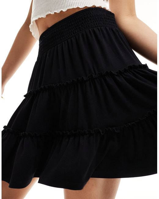 ASOS Black Shirred Waist Rara Skirt