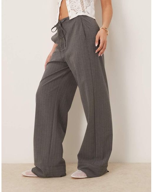 Mango Natural Straight Leg Pinstripe Trouser With Draw String Waist
