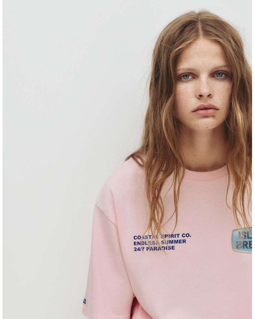 Pull&Bear T-Shirt Met Grafische Print in het White