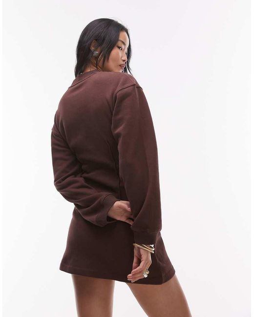 Vestido Corto De Manga Larga Con Cintura Entallada De Punto Liso De TOPSHOP de color White