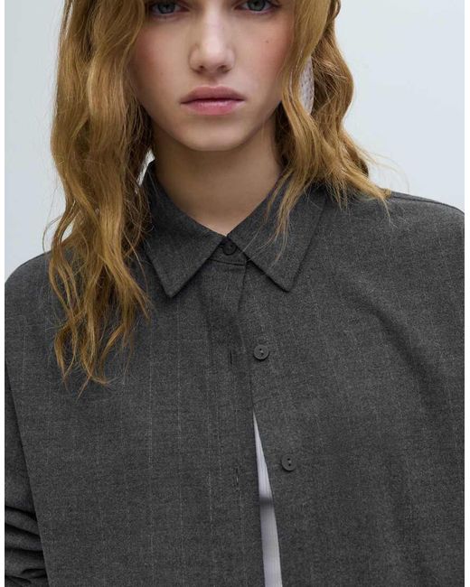Pull&Bear Gray Pinstripe Shirt