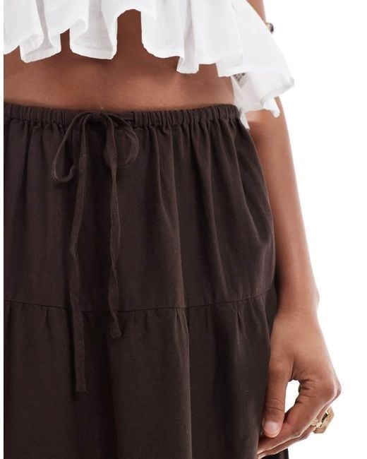 Cotton On White Haven Tiered Linen Blend Maxi Skirt