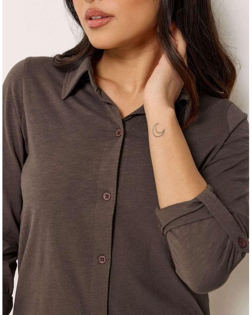 PixieGirl Brown Petite Button Cotton Shirt
