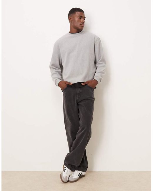 ASOS Gray Relaxed Boxy Ribbed Sweatshirt for men