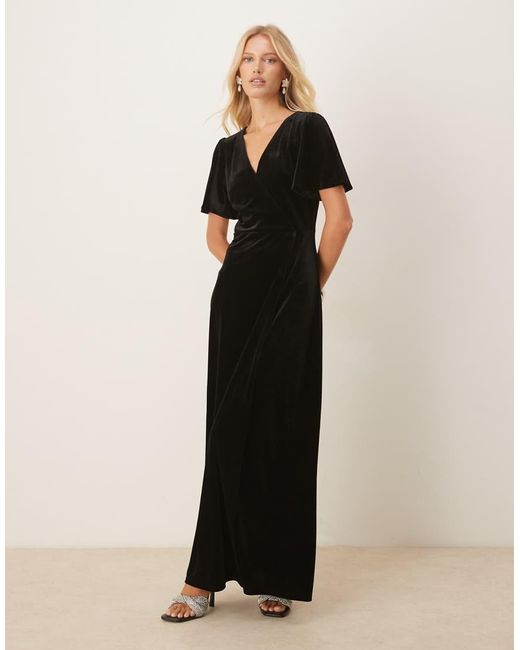 Maya Black Velvet Faux Wrap Maxi Dress