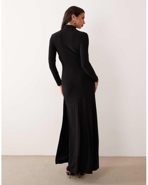ASOS Black Slinky Drape Maxi Dress With Trim Detail