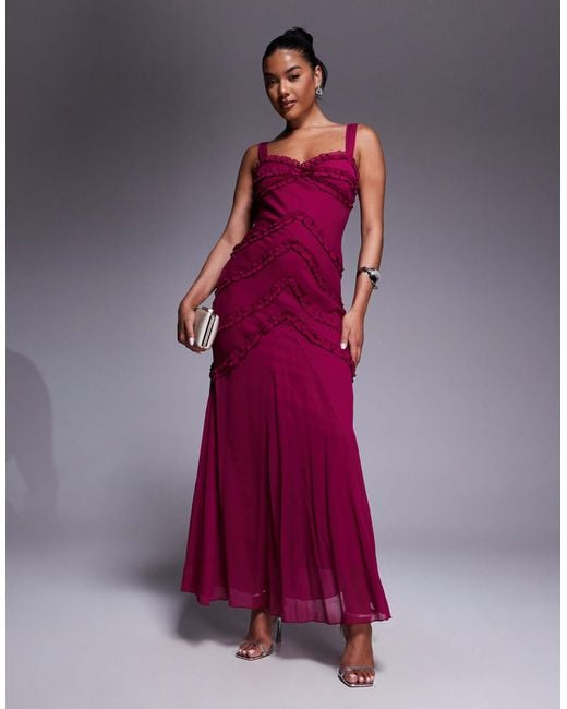 ASOS Purple Cami Ruffle Detail Maxi Dress