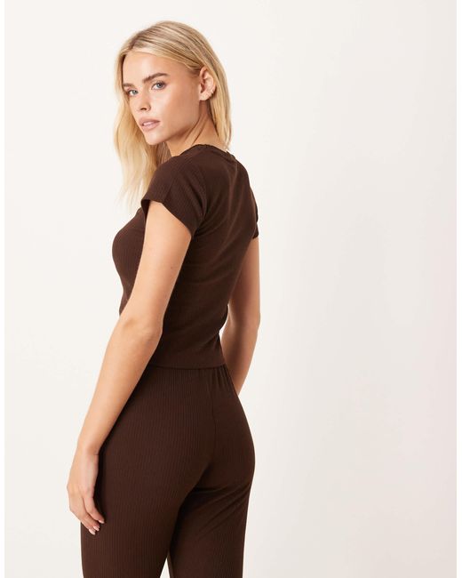 ASOS Brown Asos Design Petite Lounge Mix & Match Rib Baby Tee