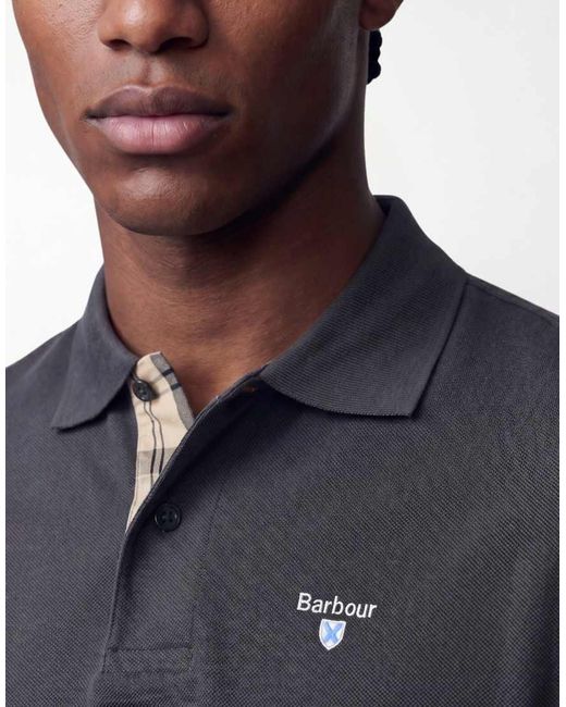 Barbour Blue Short Sleeve Tartan Pique Logo Polo Shirt for men