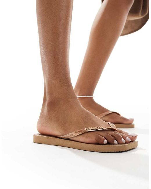 Havaianas White Square Toe Flip Flops