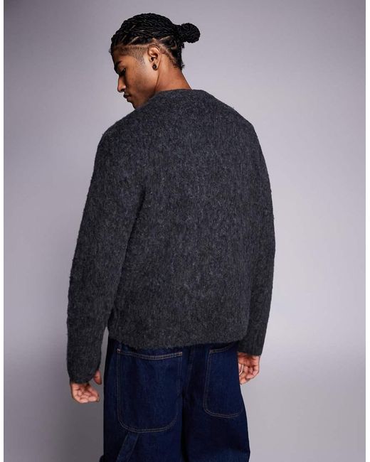 ADPT Blue Fluffy V-neck Knit Sweater for men