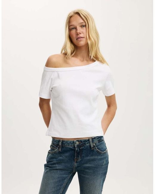 Cotton On White Arlie Asymmetric Short Sleeve