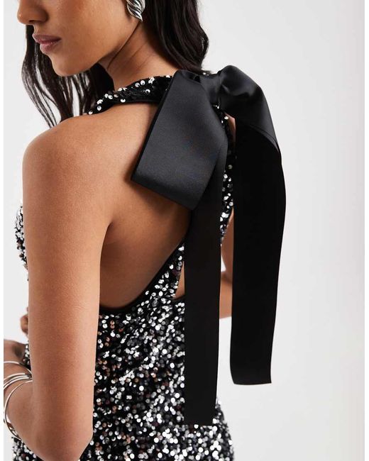Vero Moda Black Textured Sequin Bow Back Mini Dress
