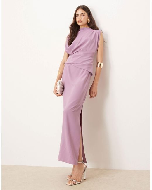 ASOS Pink Asos Design Tall High Neck Drapey Pleated Midi Dress