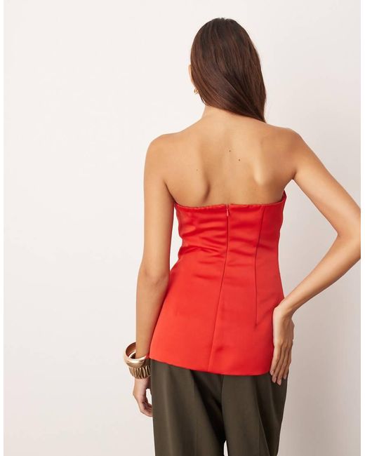 ARRANGE Red Structu Satin Bandeau Top