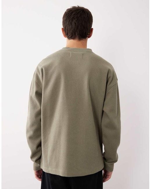 ASOS COLLECTIVE Natural Oversized Heavyweight Henley Waffle Long Sleeve T-shirt for men