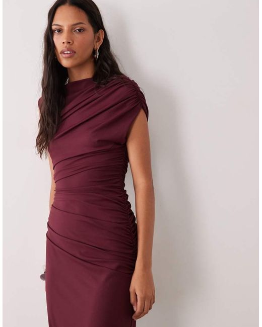 4th & Reckless Pink Double Layered Slinky Drape Waist Detail High Neck Sleeveless Maxi Dress