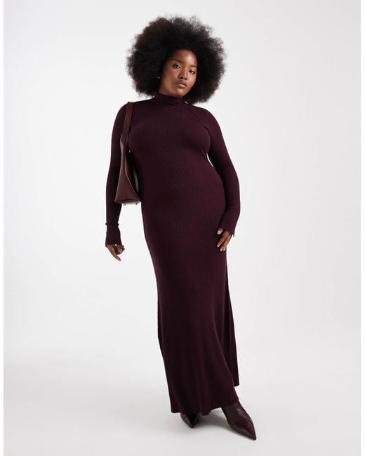 ASOS Asos Design Curve Knit Fine Gauge Maxi Dress With Ribbed Detail in  Purple | Lyst