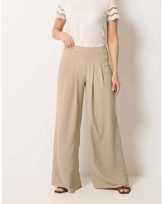 Long Tall Sally Natural Pleated Palazzo Wide Leg Trousers