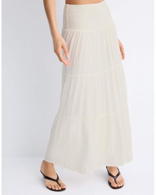 Stradivarius White Panelled Skirt With Metallic Thread