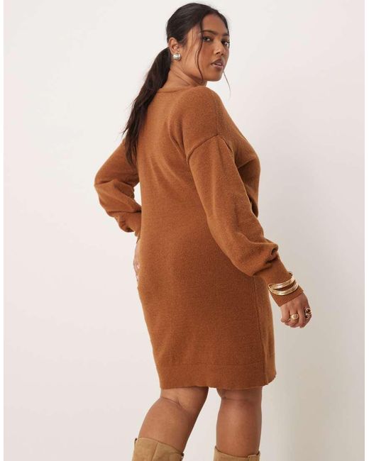 Vila Curve Brown Knitted Mini Wrap Dress