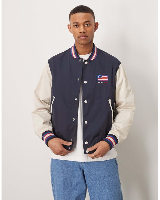 Gant Blue Usa Flag Logo Back Applique Varsity Jacket for men