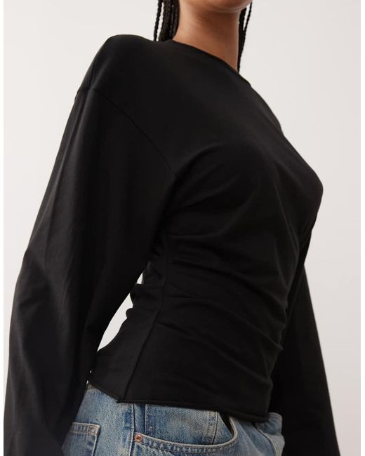 Weekday Black Cinched Waist Long Sleeve T-shirt