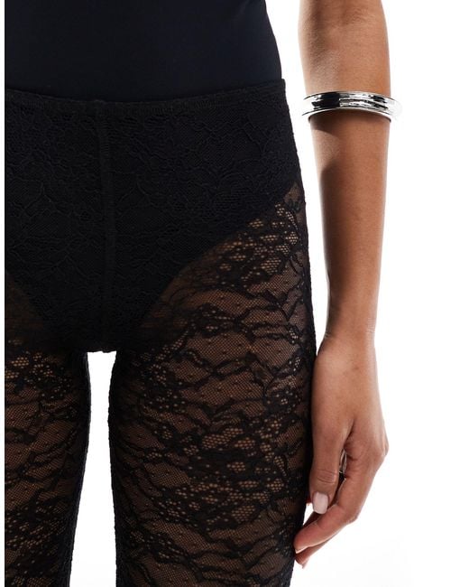Weekday Black Lace Capri Cropped Trousers