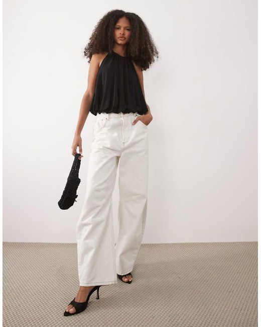 Mango Brown Halterneck Backless Puffball Waist Bodysuit