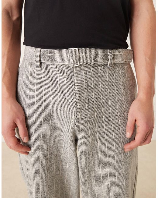 Pantalon baggy à fines rayures avec plis ASOS pour homme en coloris Gray