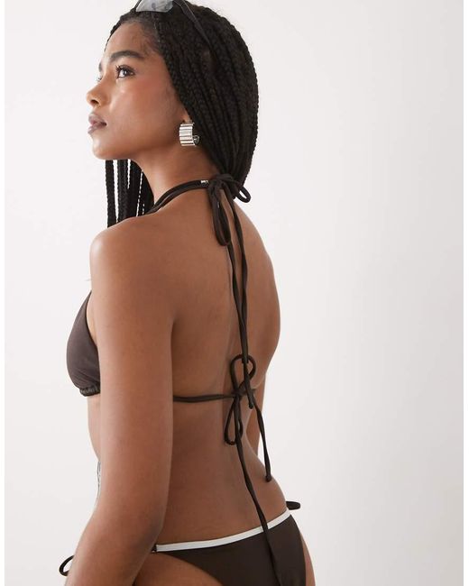 Lioness Brown Gisele Bow Detail Contrast Trim Halterneck Bikini Top