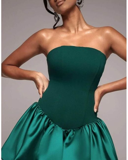Goddiva Green Corset Boobtube Babydoll Mini Dress