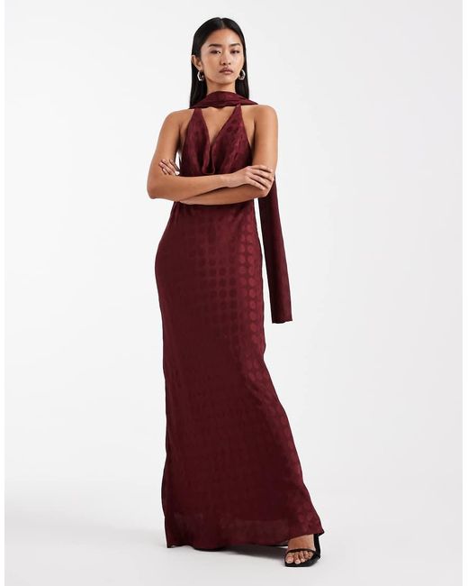 ASOS Red Scarf Cowl Neck Maxi Dress