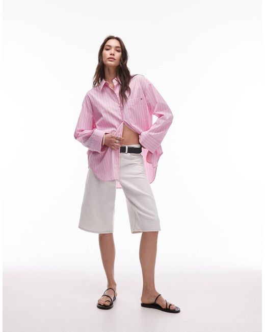 Tommy Hilfiger Pink – oversize-hemdbluse aus popeline