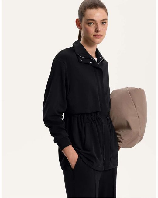 Oysho Black Long Jacket With Soft-touch Modal And Pockets