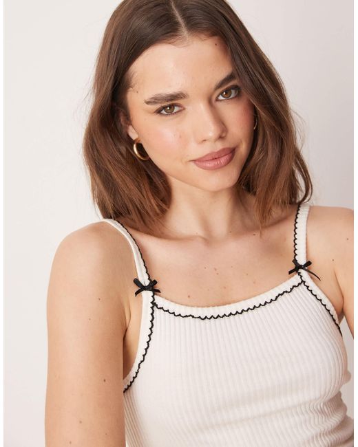 ASOS Natural Mix & Match Ribbed Pajama Cami With Bow