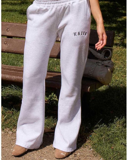Kaiia Blue Cotton Blend Embroidered Logo Wide Leg Trackies
