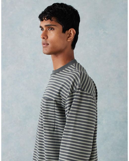 ASOS Gray Heavyweight Boxy Oversized Long Sleeve T-shirt With Pocket Detail for men