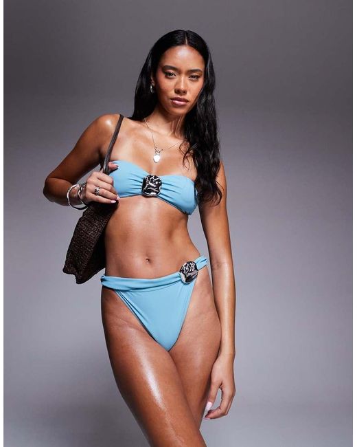 ASOS Blue Harriet Bikini Bottom With Hammered Silver Trim