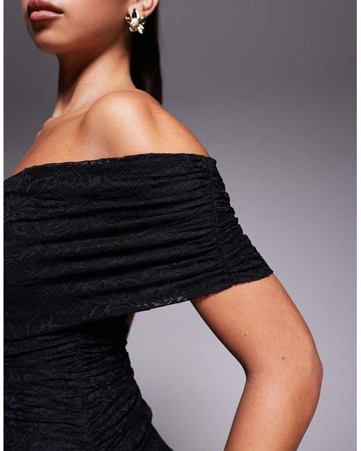 AFRM Mini-Jurk Van Kant Met Blote Schouder En Ruches in het Blue