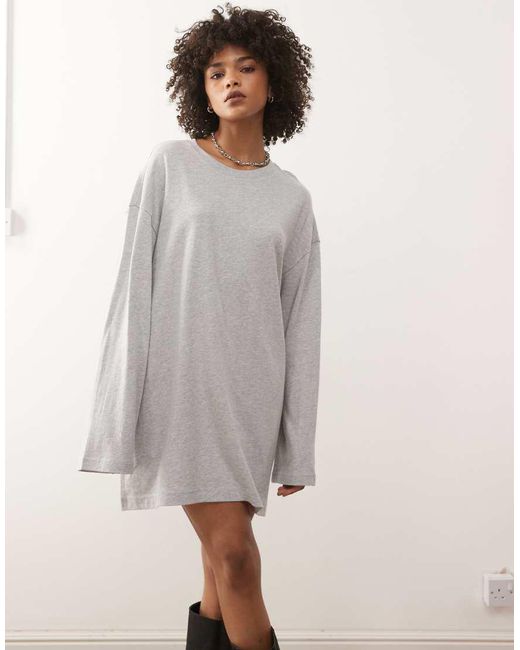 Weekday Natural Oversized Long Sleeve T-shirt Dress
