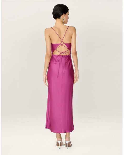 OMNES Pink Dresses Riviera Satin Midi Dress With Tie-Back