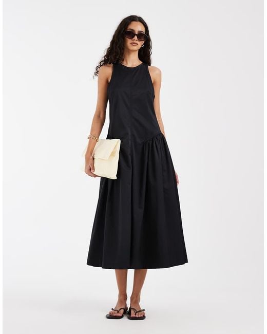 & Other Stories Black Ruched Drop Waist Maxi Dress