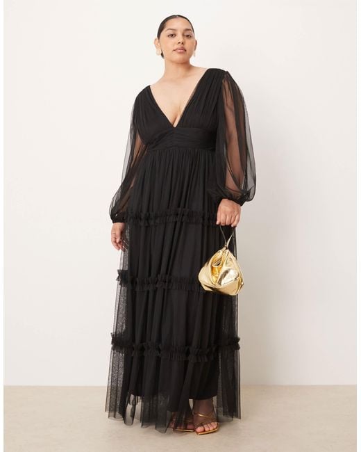 Lace & Beads Plus Black Boho Ruffle Maxi Dress