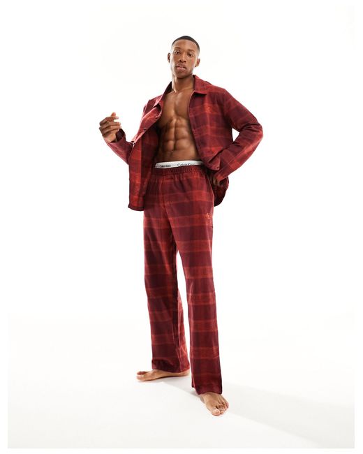 Calvin Klein Red Flannel Pyjama Set for men