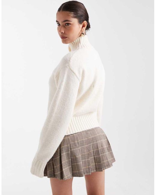 4th & Reckless White Contains Wool Funnel Neck Button Up Ribbed Trim Cardigan