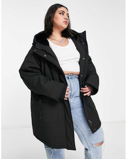 ONLY Black Longline Parka Coat