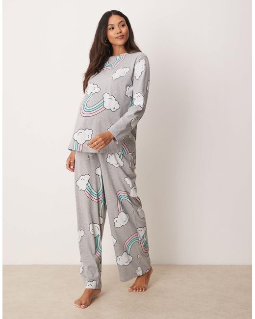 ASOS Gray Asos Design Maternity Long Sleeve Top & Trouser Pyjama Set